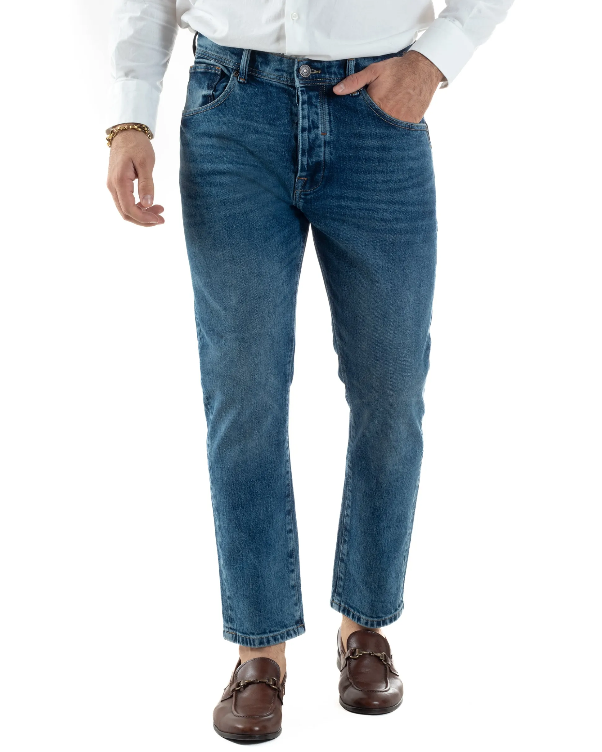 Jeans Uomo Pantaloni Slim Fit Basic Denim Scuro Blu Over-D OC1F2W5D16