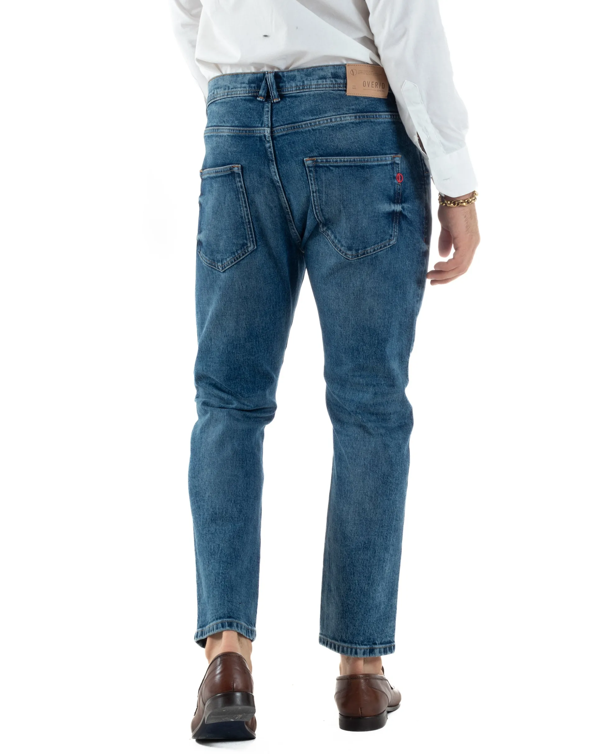 Jeans Uomo Pantaloni Slim Fit Basic Denim Scuro Blu Over-D OC1F2W5D16