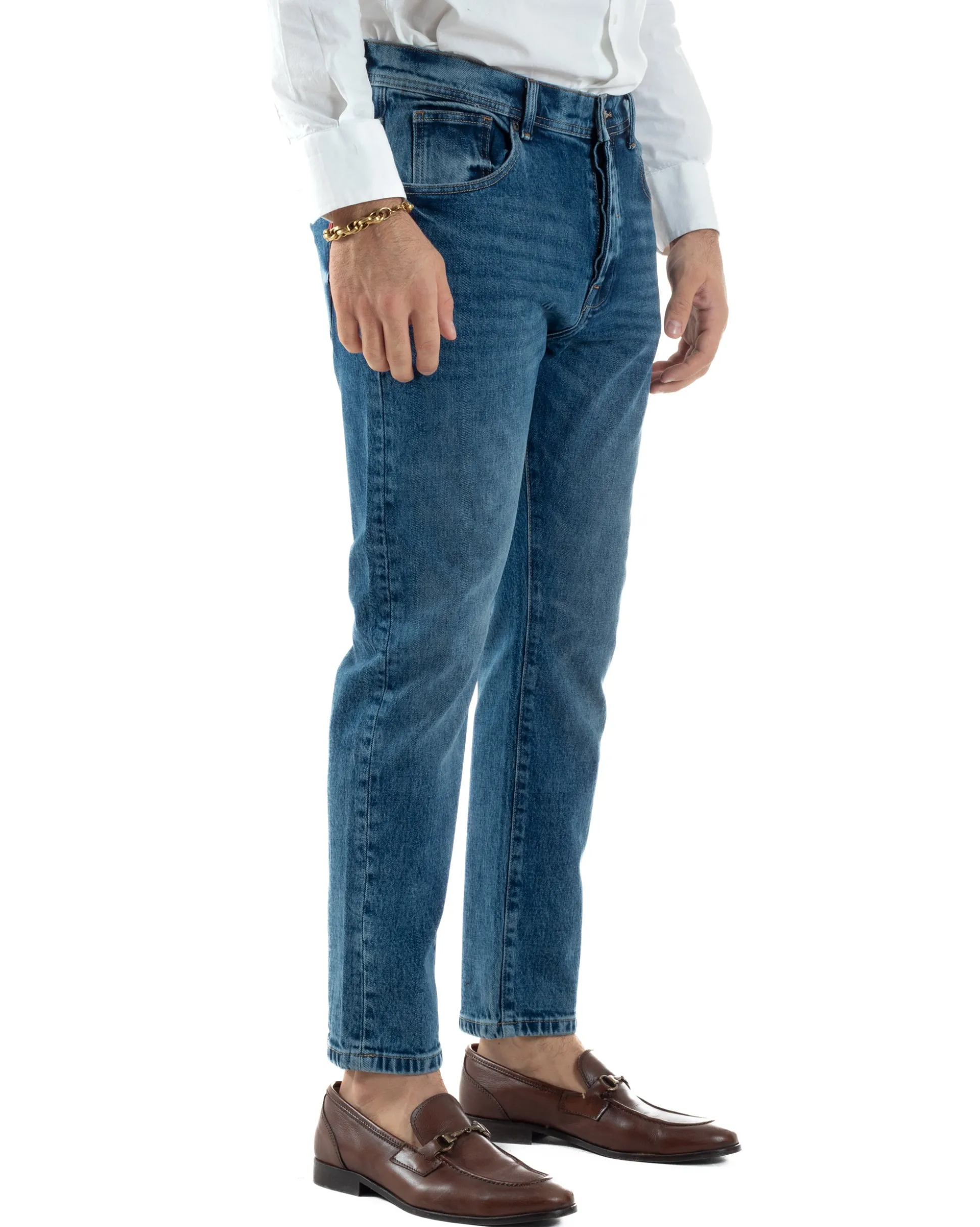 Jeans Uomo Pantaloni Slim Fit Basic Denim Scuro Blu Over-D OC1F2W5D16