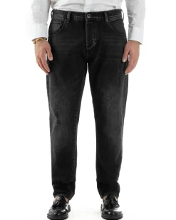 Jeans Uomo Pantaloni Slim Fit Basic Denim Scuro Nero Over-D OC1F2W5D05