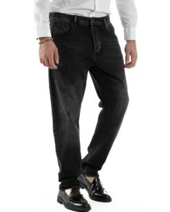 Jeans Uomo Pantaloni Slim Fit Basic Denim Scuro Nero Over-D OC1F2W5D05
