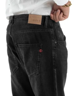Jeans Uomo Pantaloni Slim Fit Basic Denim Scuro Nero Over-D OC1F2W5D05