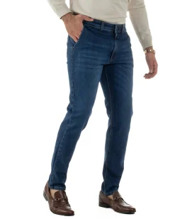 Jeans Uomo Pantaloni Tasche America Slim Fit Basic Denim Scuro Blu JS1170A