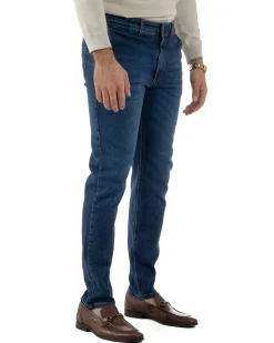 Jeans Uomo Pantaloni Tasche America Slim Fit Basic Denim Scuro Blu JS1170A