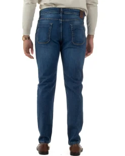 Jeans Uomo Pantaloni Tasche America Slim Fit Basic Denim Scuro Blu JS1170A
