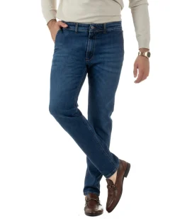 Jeans Uomo Pantaloni Tasche America Slim Fit Basic Denim Scuro Blu JS1170A
