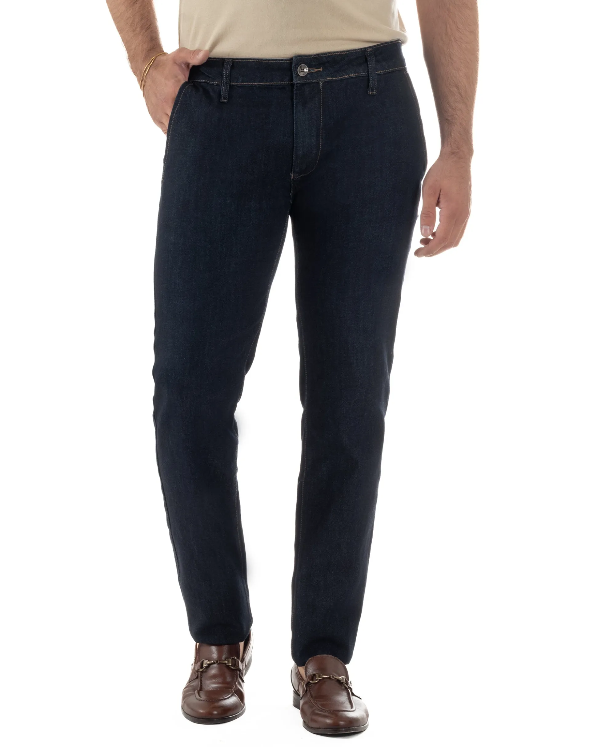 Jeans uomo pantaloni tasche america slim fit lavaggio zero denim scuro GIOSAL-JS1181A