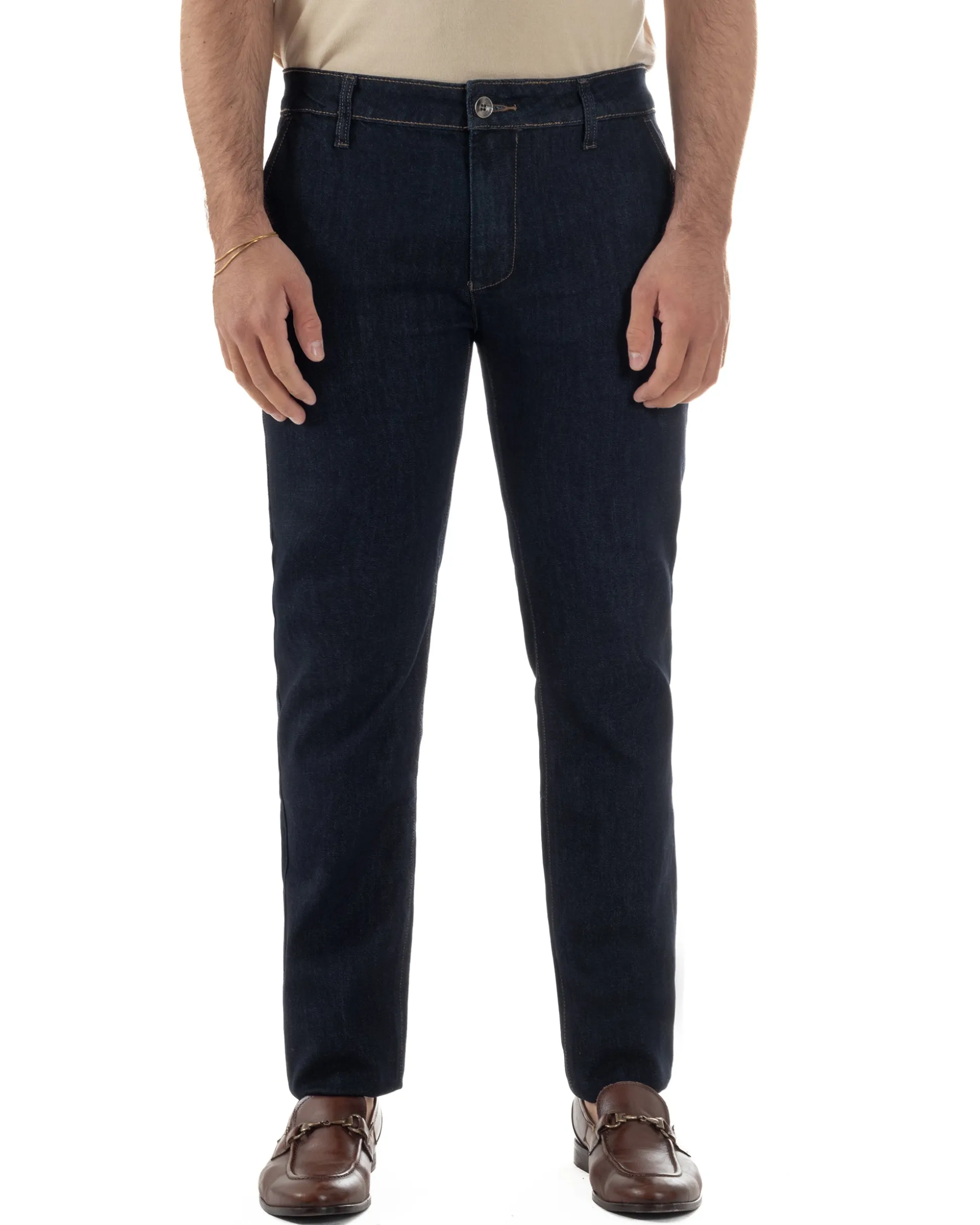 Jeans uomo pantaloni tasche america slim fit lavaggio zero denim scuro GIOSAL-JS1181A