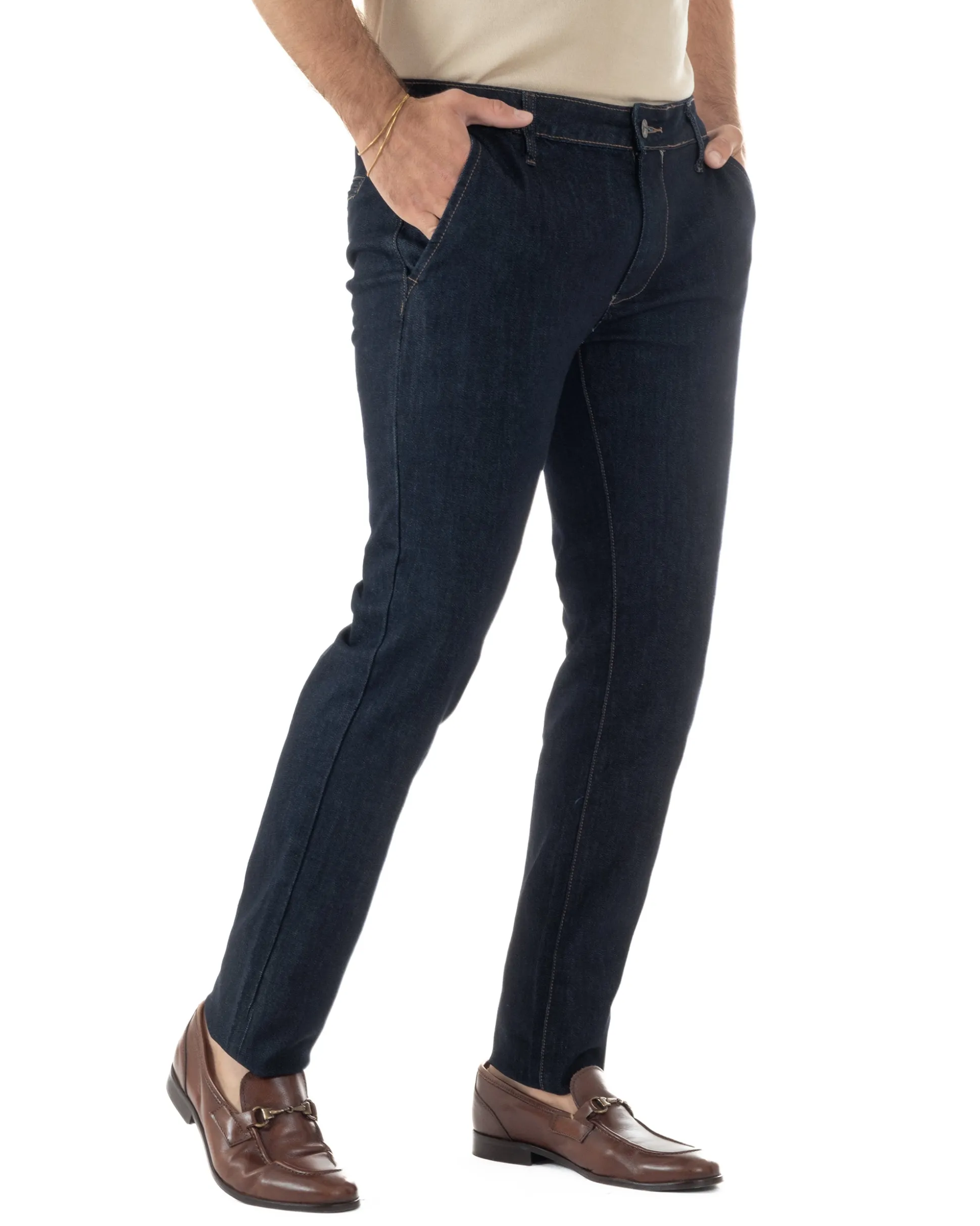Jeans uomo pantaloni tasche america slim fit lavaggio zero denim scuro GIOSAL-JS1181A