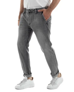 Jeans uomo pantaloni tasche america slim fit basic denim grigio GIOSAL-JS1190A