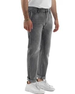 Jeans uomo pantaloni tasche america slim fit basic denim grigio GIOSAL-JS1190A