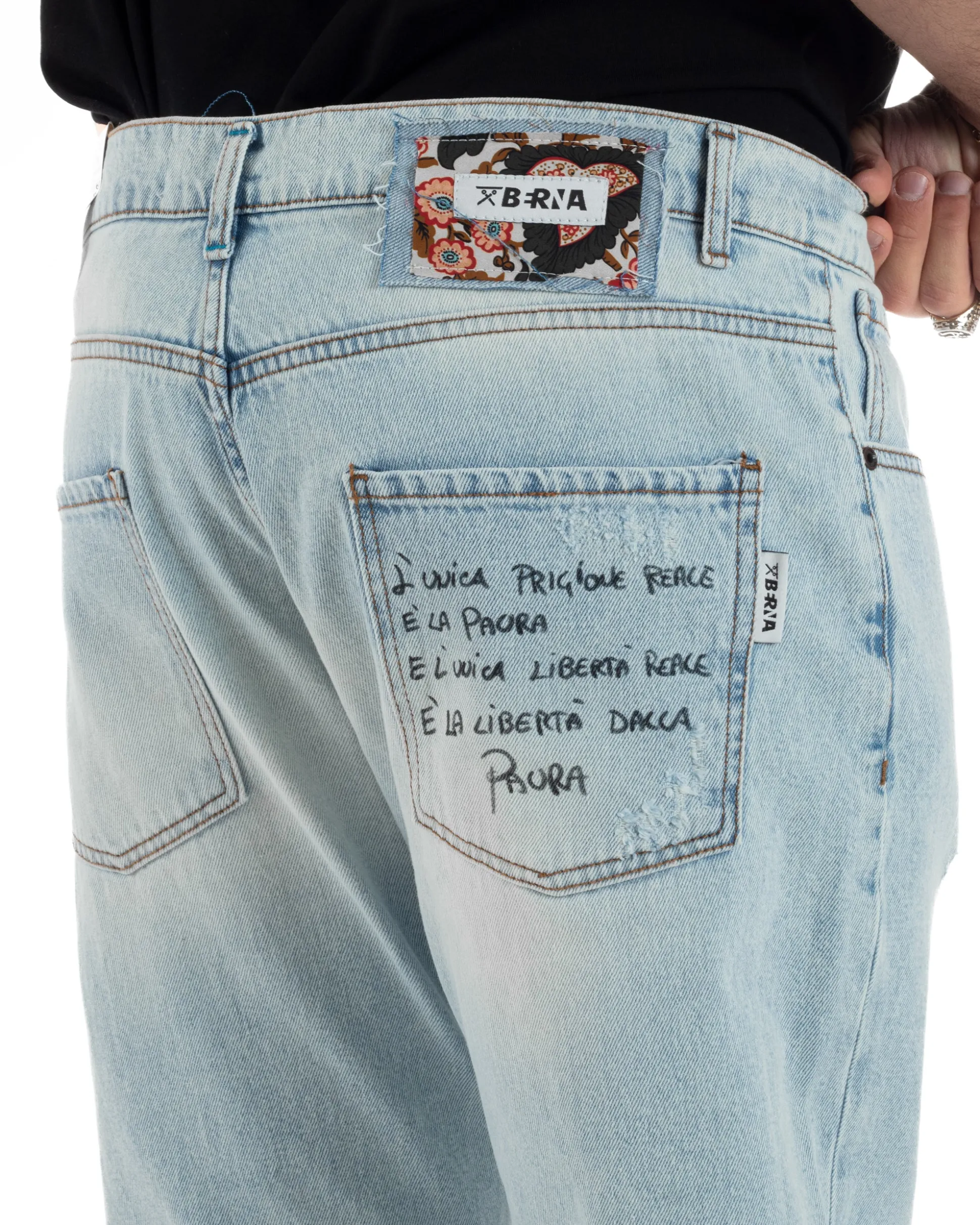 Jeans uomo regular fit rotture denim chiaro BERNA M-261003