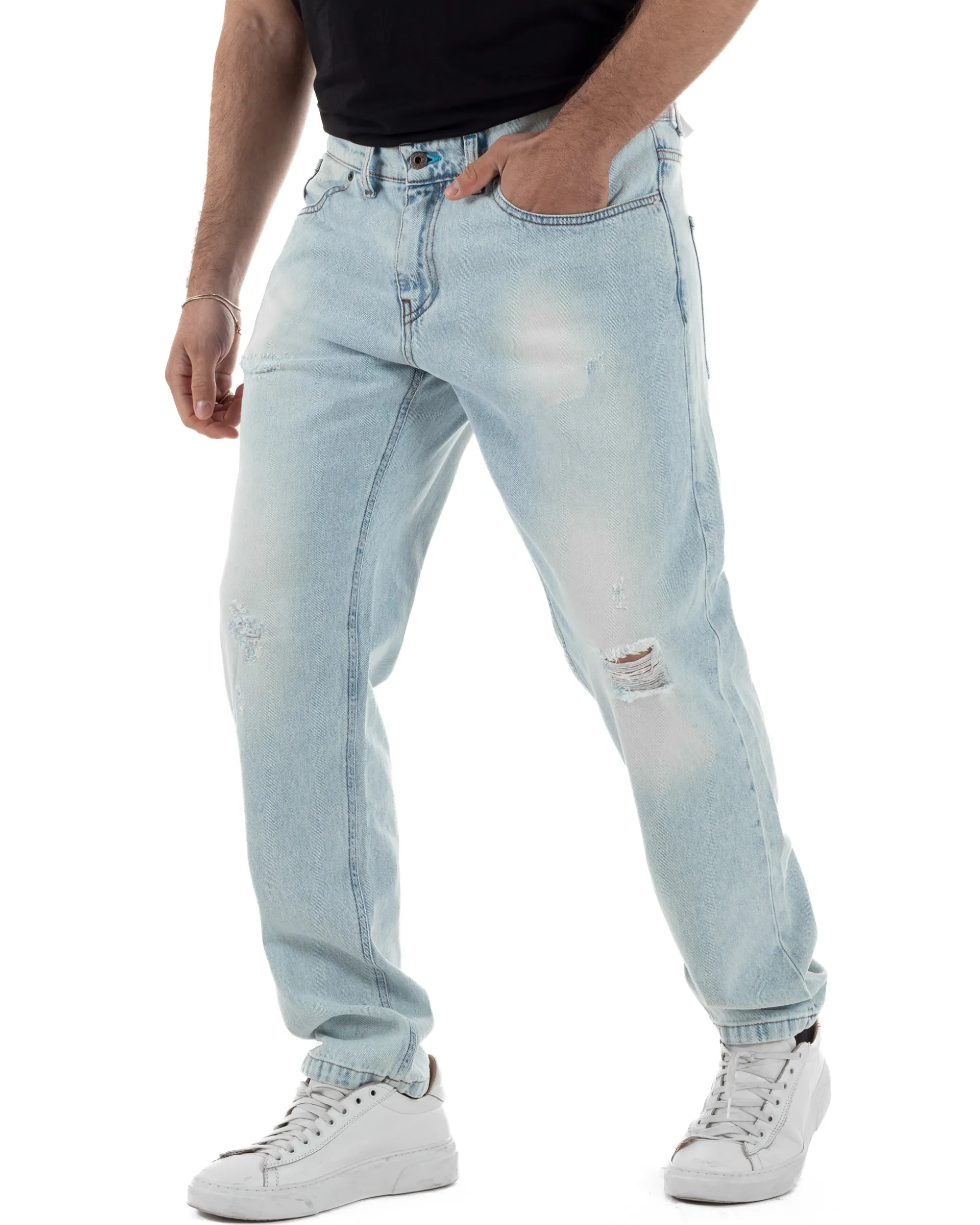 Jeans uomo regular fit rotture denim chiaro BERNA M-261003