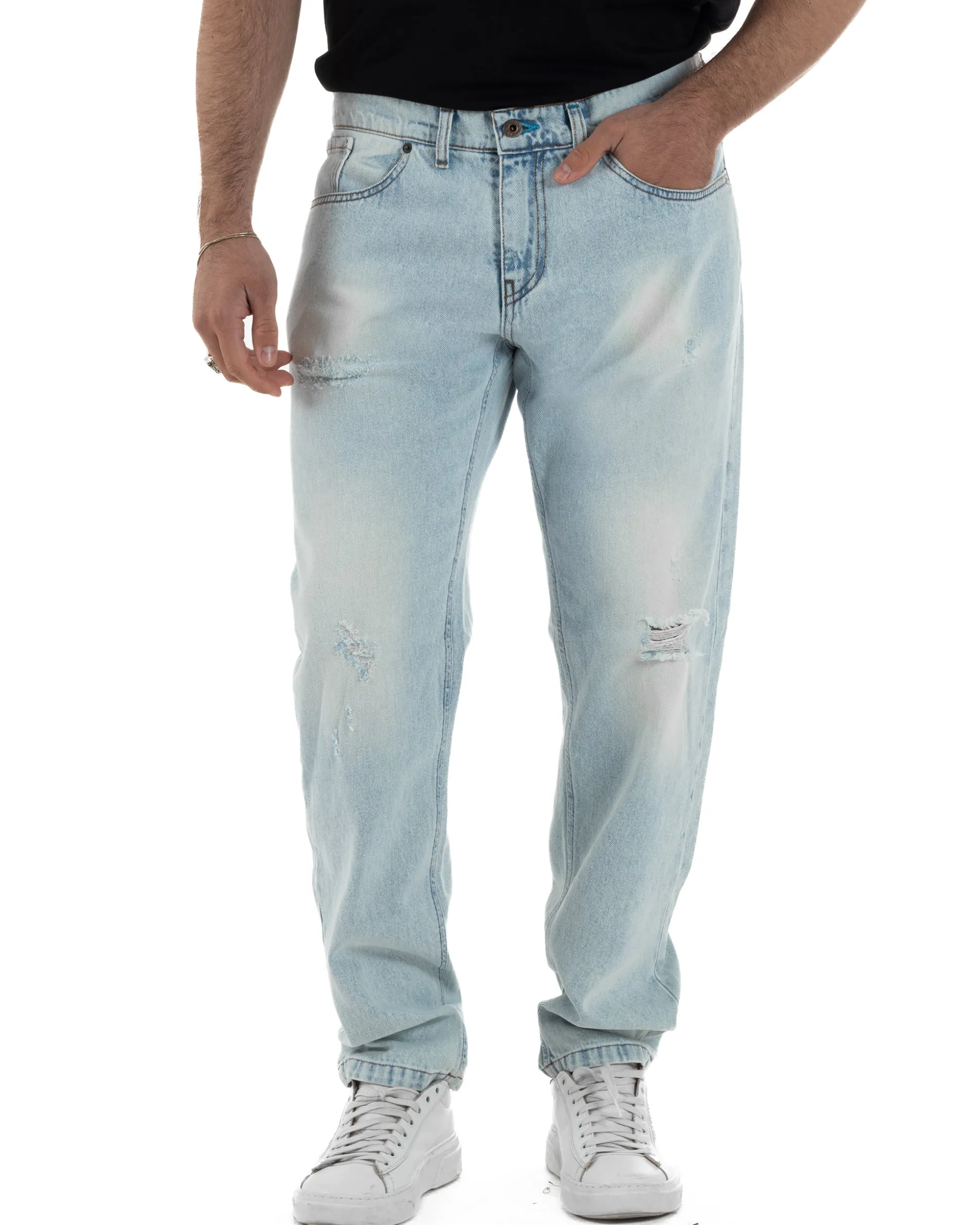 Jeans uomo regular fit rotture denim chiaro BERNA M-261003