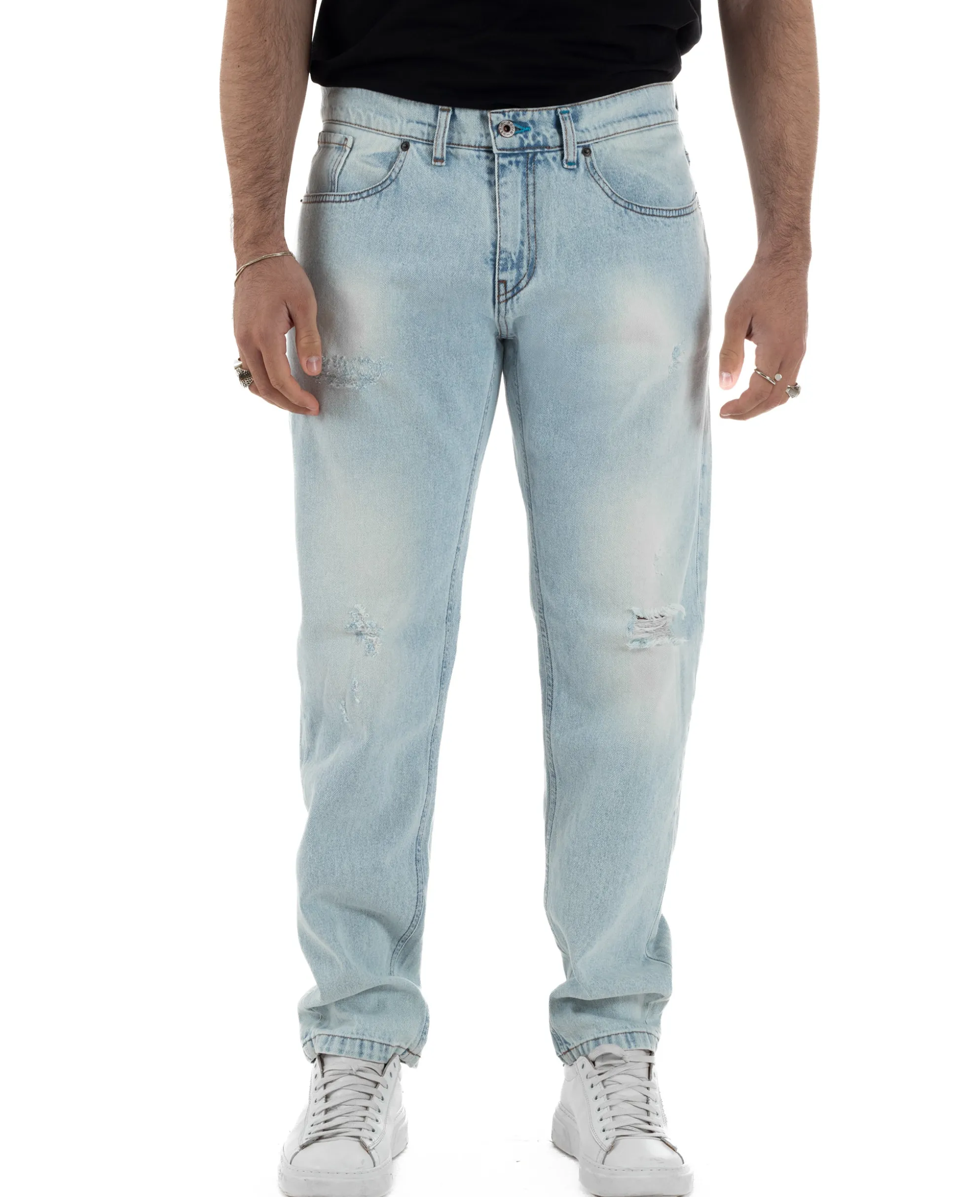 Jeans uomo regular fit rotture denim chiaro BERNA M-261003