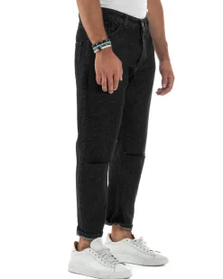 Jeans Uomo Regular Fit Taglio Ginocchio Basic Denim Nero JS1137A