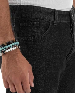 Jeans Uomo Regular Fit Taglio Ginocchio Basic Denim Nero JS1137A
