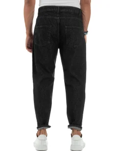 Jeans Uomo Regular Fit Taglio Ginocchio Basic Denim Nero JS1137A