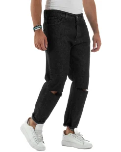 Jeans Uomo Regular Fit Taglio Ginocchio Basic Denim Nero JS1137A