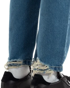 Jeans Uomo Sabbiato Pantaloni Denim Con Rotture Sfrangiato Baggy Stone Washed Casual GIOSAL-JS1060A