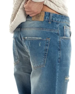 Jeans Uomo Sabbiato Pantaloni Denim Con Rotture Sfrangiato Baggy Stone Washed Casual GIOSAL-JS1060A