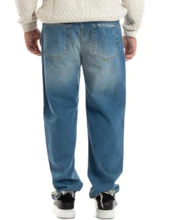Jeans Uomo Sabbiato Pantaloni Denim Con Rotture Sfrangiato Baggy Stone Washed Casual GIOSAL-JS1060A