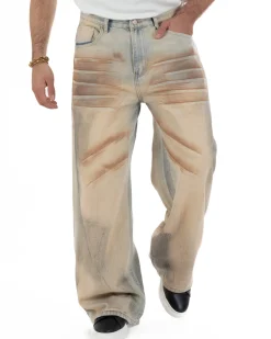 Jeans uomo super baggy cinque tasche casual denim sabbiato GIOSAL-JS1174A