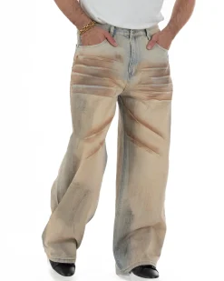 Jeans uomo super baggy cinque tasche casual denim sabbiato GIOSAL-JS1174A
