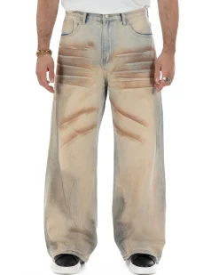 Jeans uomo super baggy cinque tasche casual denim sabbiato GIOSAL-JS1174A