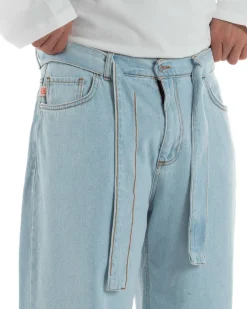 Jeans uomo wide leg baggy basic cintura barrel fit denim chiaro BlackSunday JS1186A