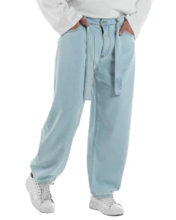Jeans uomo wide leg baggy basic cintura barrel fit denim chiaro BlackSunday JS1186A