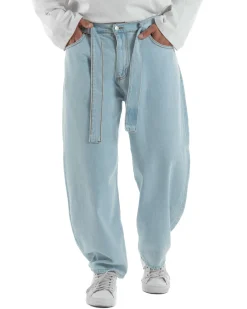 Jeans uomo wide leg baggy basic cintura barrel fit denim chiaro BlackSunday JS1186A