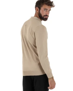 Maglia Colletto Polo Con Zip Basic Beige M3030A