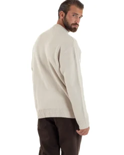 Maglia Uomo Girocollo Lana Relaxed Fit Beige M3018A