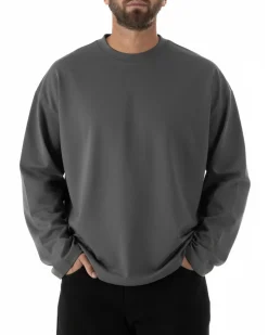 Maglia uomo girocollo t-shirt maniche lunghe long sleeve oversize piombo GIOSAL-M3089A