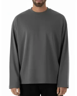 Maglia uomo girocollo t-shirt maniche lunghe long sleeve oversize piombo GIOSAL-M3089A