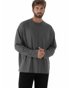 Maglia uomo girocollo t-shirt maniche lunghe long sleeve oversize piombo GIOSAL-M3089A