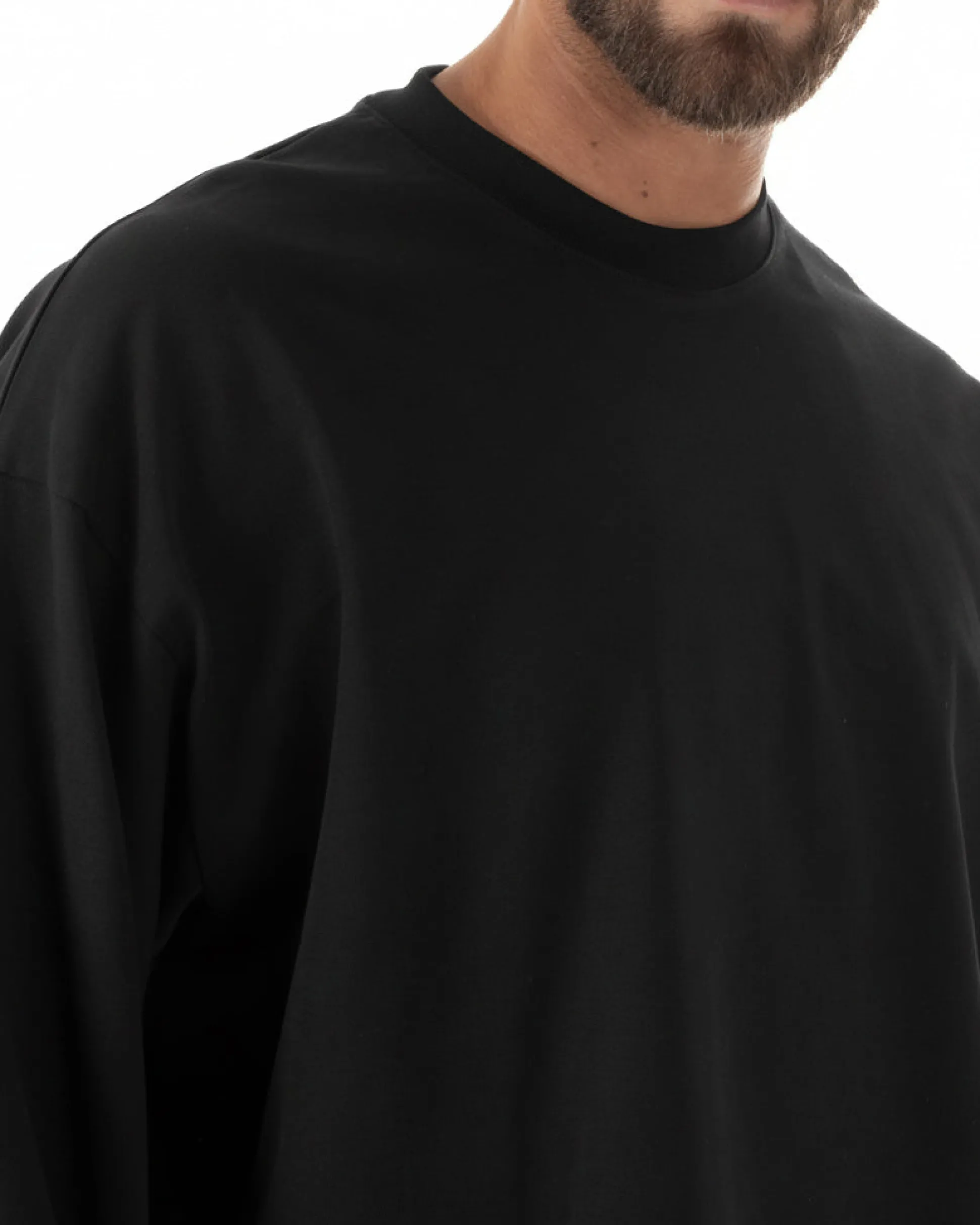 Maglia uomo girocollo t-shirt maniche lunghe long sleeve oversize nero GIOSAL-M3088A