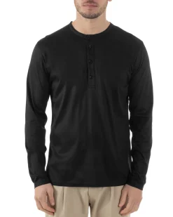 Maglia Uomo Maniche Lunghe Collo Serafino Con Bottoni Sottogiacca Girocollo Casual Tinta Unita Nero GIOSAL-M2971A