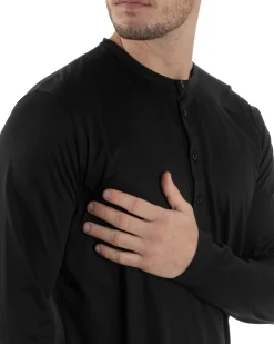 Maglia Uomo Maniche Lunghe Collo Serafino Con Bottoni Sottogiacca Girocollo Casual Tinta Unita Nero GIOSAL-M2971A