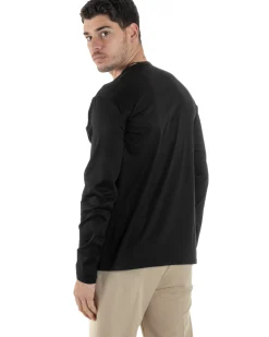Maglia Uomo Maniche Lunghe Collo Serafino Con Bottoni Sottogiacca Girocollo Casual Tinta Unita Nero GIOSAL-M2971A