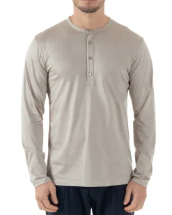 Maglia Uomo Maniche Lunghe Collo Serafino Con Bottoni Sottogiacca Girocollo Casual Tinta Unita Beige GIOSAL-M2972A