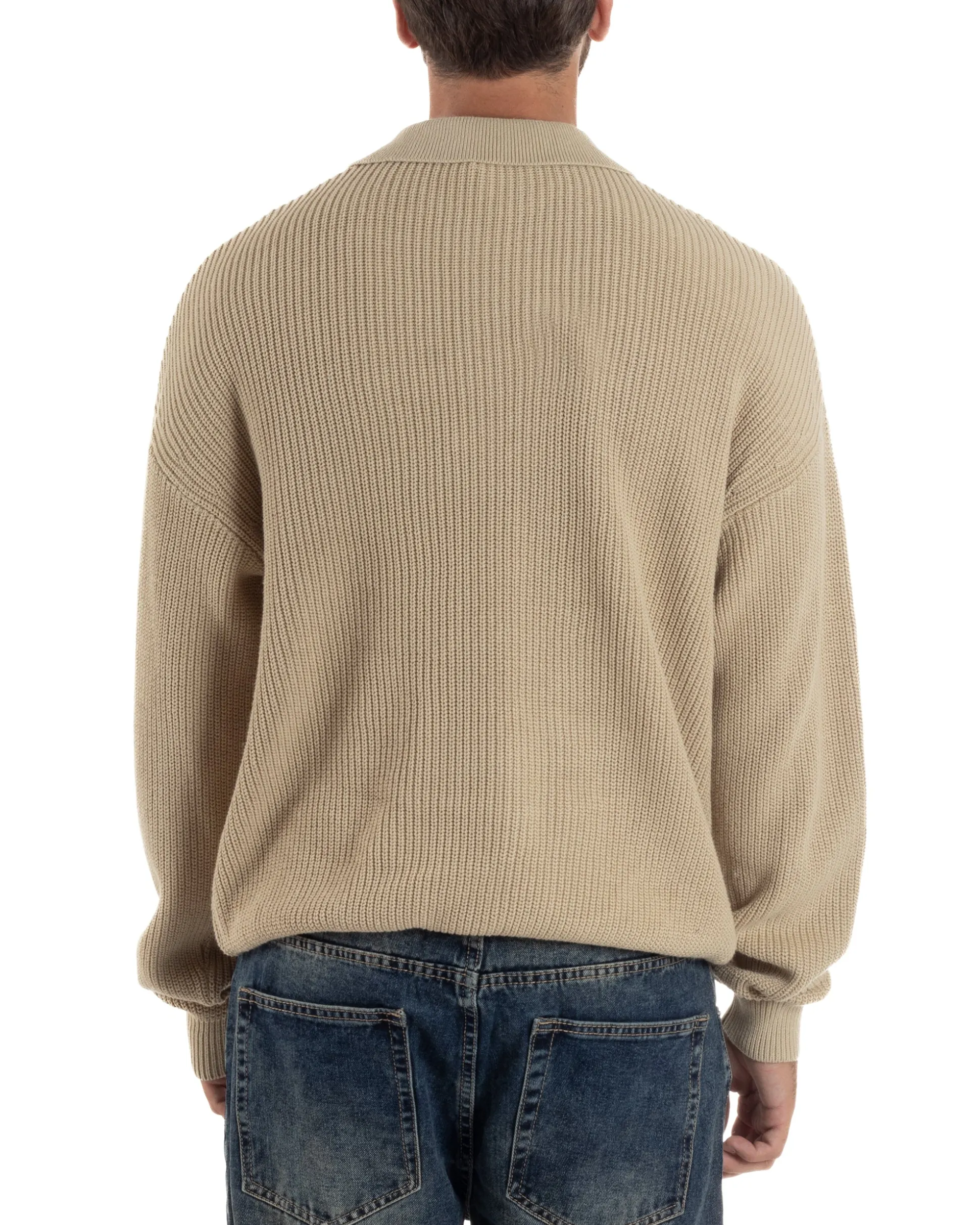 Maglia Uomo Polo Maglioncino Con Colletto Beige M3013A