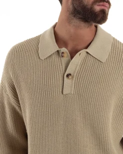 Maglia Uomo Polo Maglioncino Con Colletto Beige M3013A