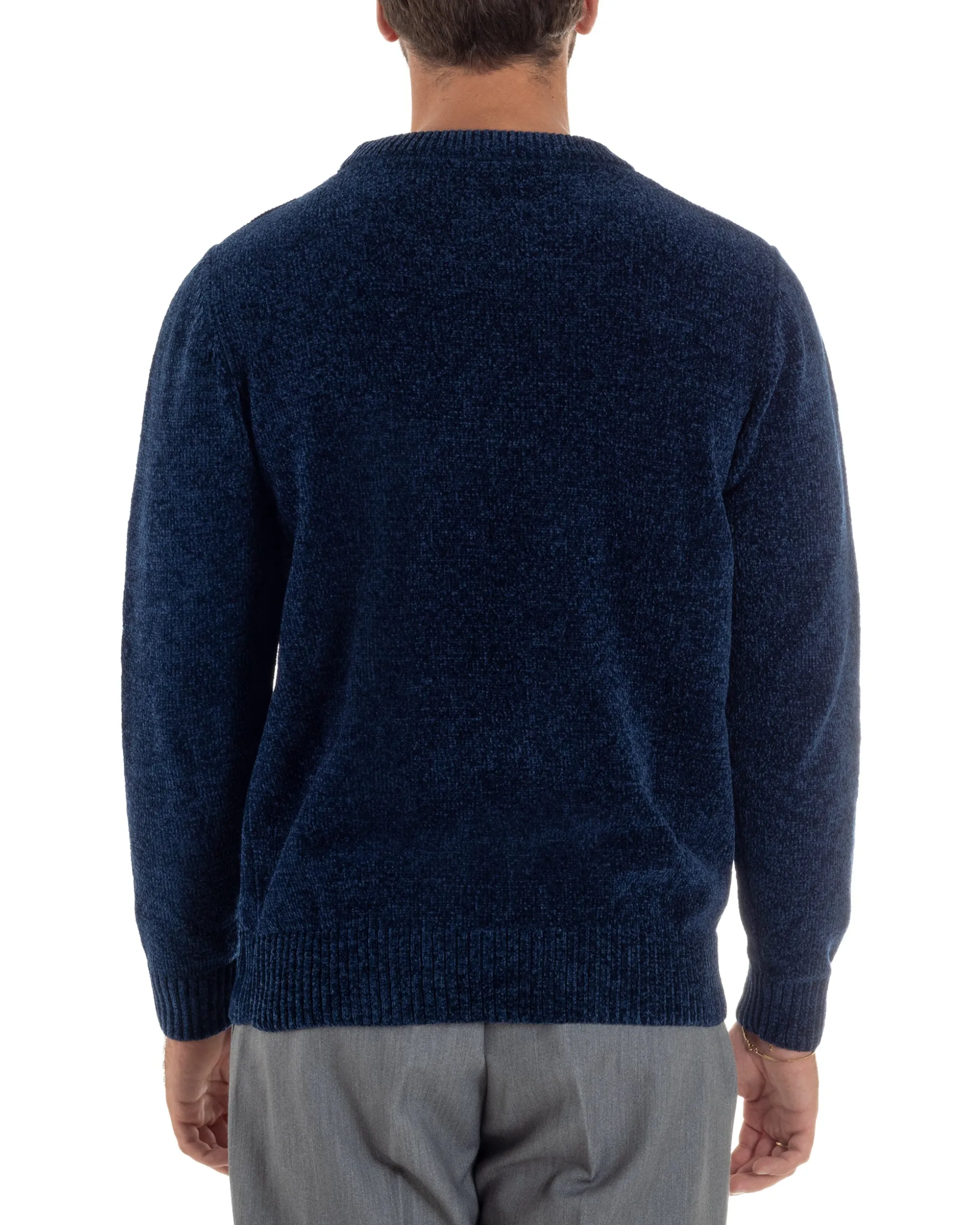 Maglioncino Uomo Ciniglia Regular Fit Maglia Basic Blu M3052A