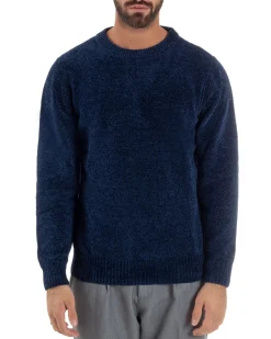 Maglioncino Uomo Ciniglia Regular Fit Maglia Basic Blu M3052A