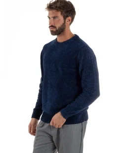 Maglioncino Uomo Ciniglia Regular Fit Maglia Basic Blu M3052A