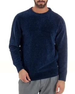 Maglioncino Uomo Ciniglia Regular Fit Maglia Basic Blu M3052A