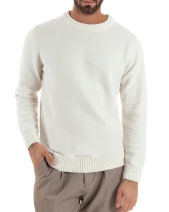 Maglioncino Uomo Ciniglia Regular Fit Maglia Basic Bianco M3059A