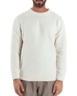 Maglioncino Uomo Ciniglia Regular Fit Maglia Basic Bianco M3059A